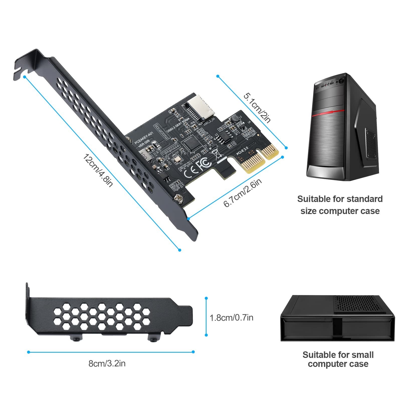 PCI-E 1X to USB 3.2 GEN1 5Gbps Type-E A-Key Expansion Card,Front Panel Type-C…