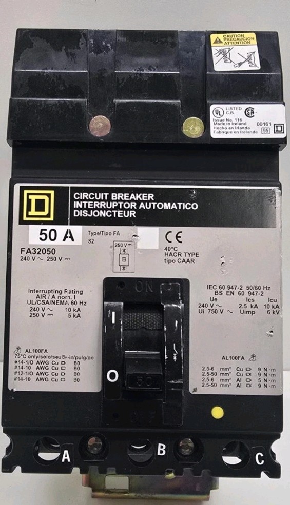 NEW OLD STOCK! SQUARE D 50A 3-POLE CIRCUIT BREAKER FA32050