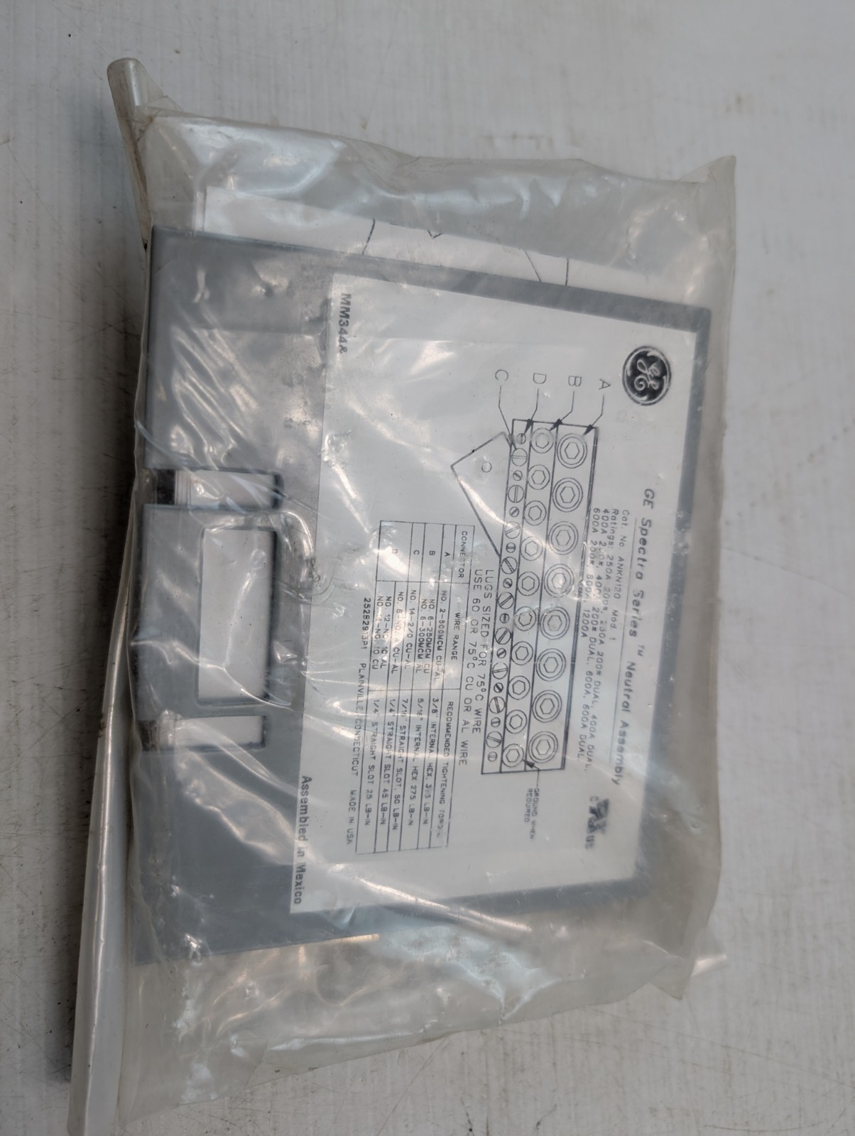 GENERAL ELECTRIC ANKN120 Spectra Series Neutral Assembly Kit