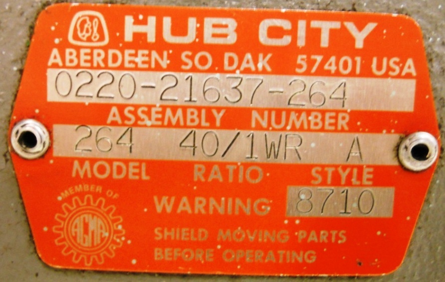 RELIANCE DC MOTOR, T56H1034R-XL, 1.5 HP & HUB CITY GEARBOX MODEL #264