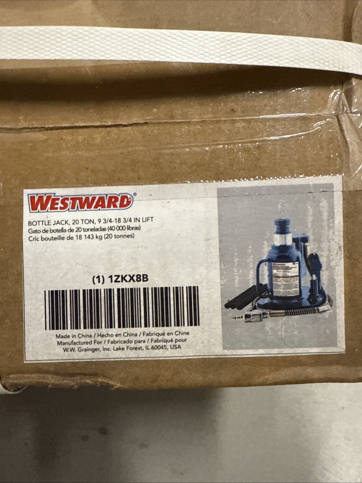 Westward 1ZKX8 Bottle Jack, 20 Ton Manual Hydraulic, 9 3/4 – 18 3/4 In Lift