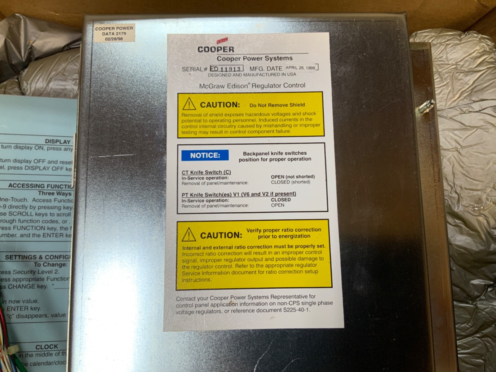 NEW COOPER POWER SYSTEMS CL-5C MCGRAW EDISON REGULATOR CONTROL