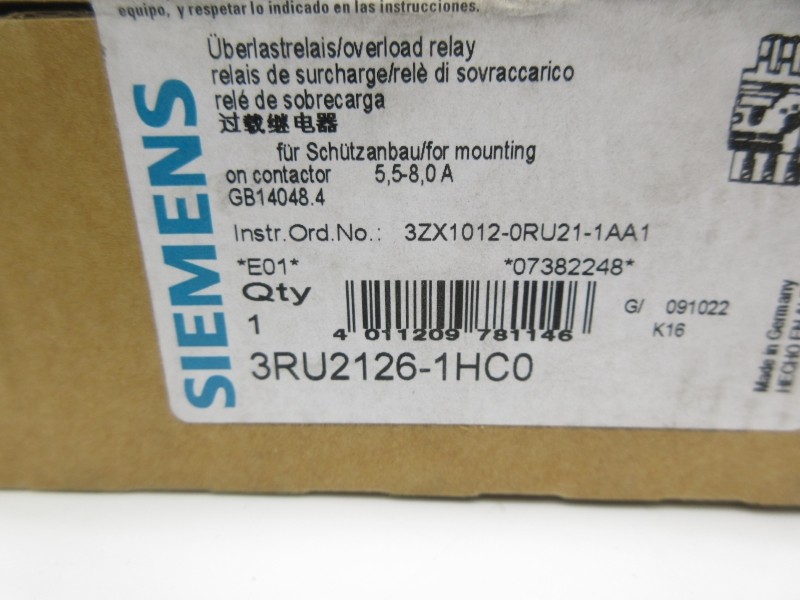 SIEMENS 3RU2126-1HC0 5.5-8.0A NSMP