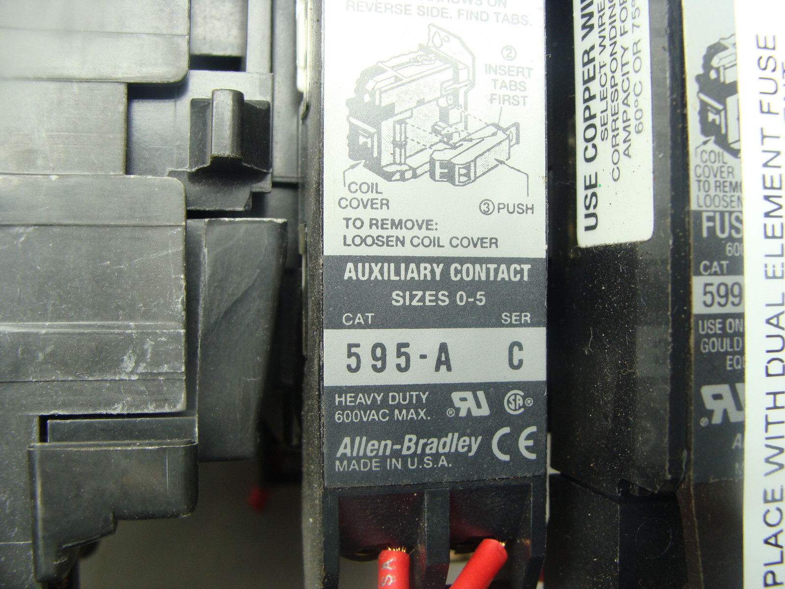 ALLEN BRADLEY CONTACTOR 509-B0D-XXX OVERLOAD RELAY 592-A2EA AUX CONTACT 595-A