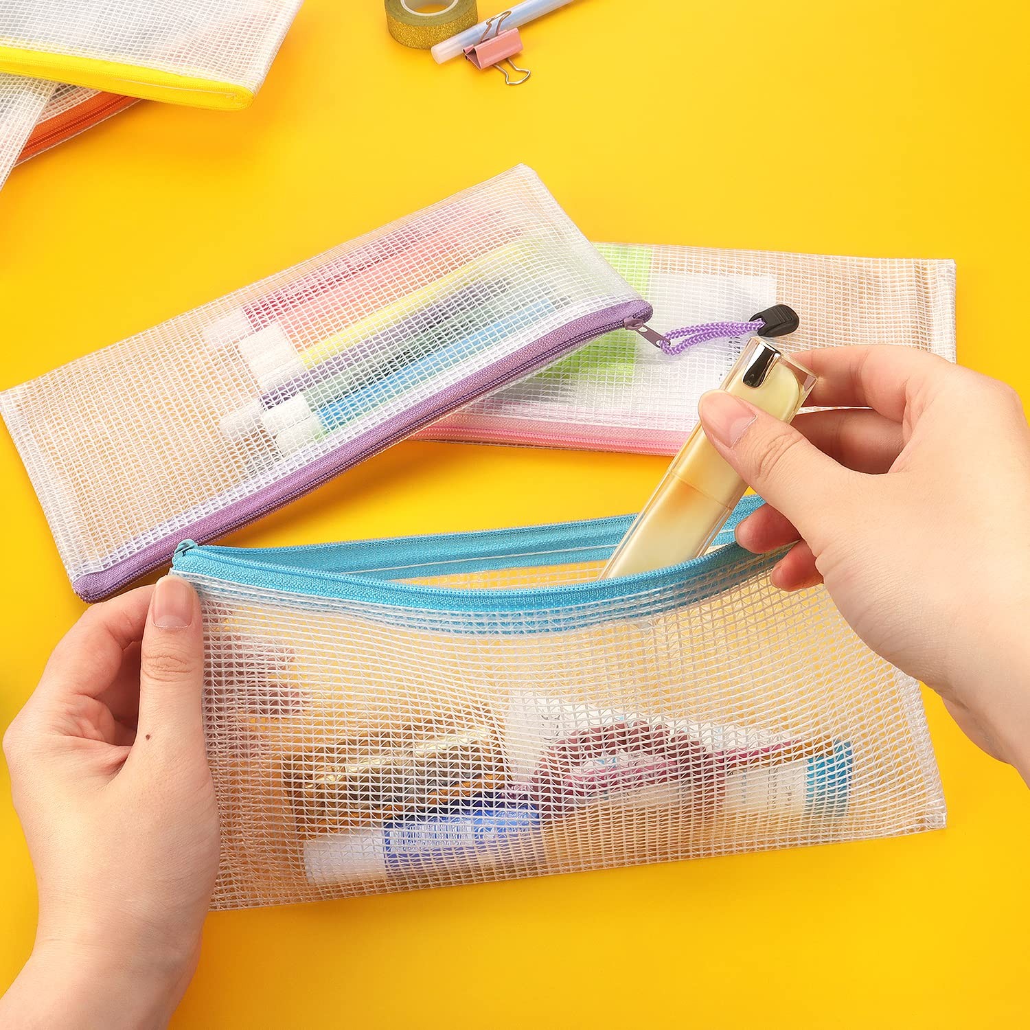 Tamaki 10 Pack Mesh Zipper Pouch Document Waterproof Zip A6, 10 Colorful