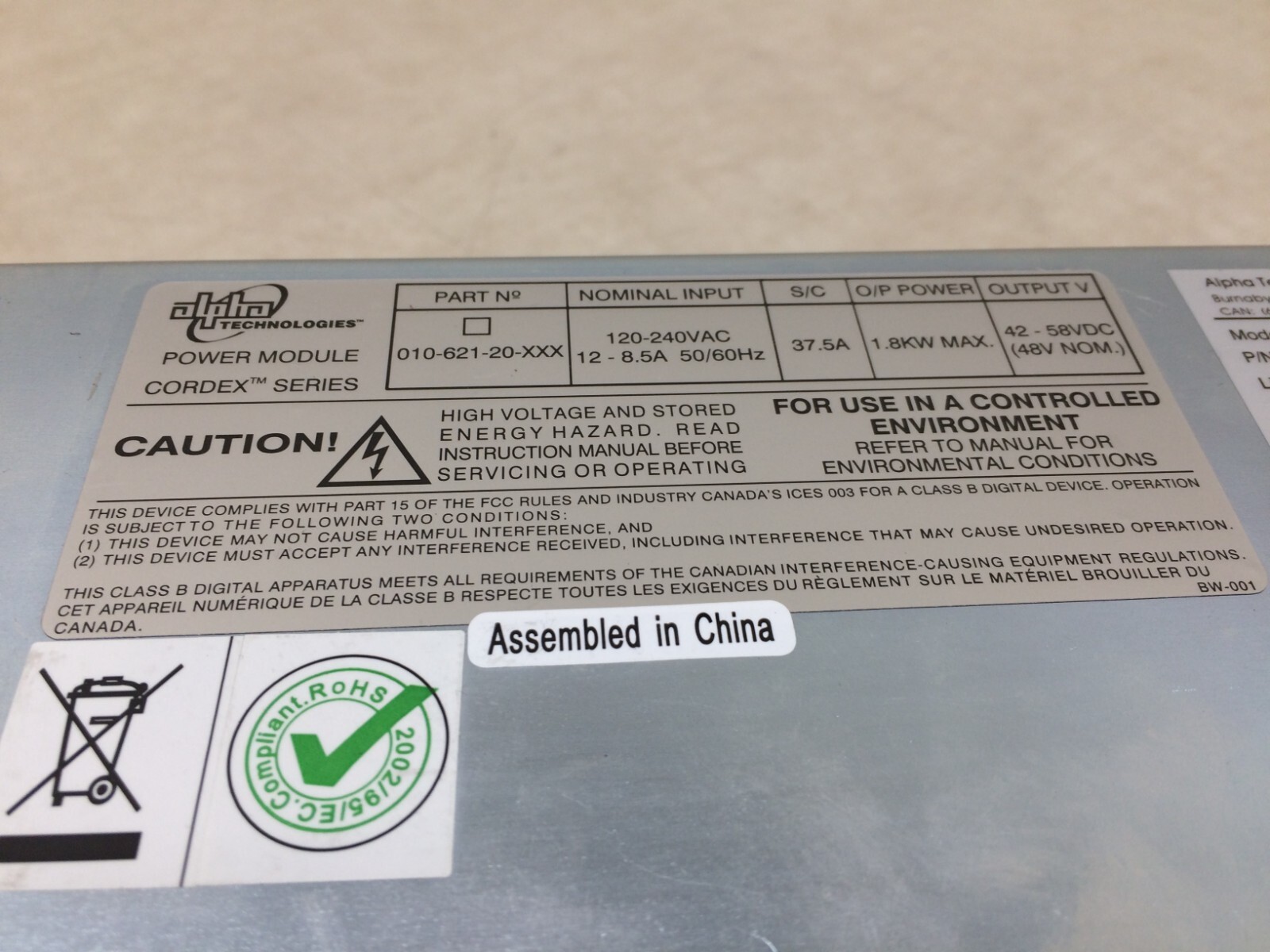 Alpha Technologies AMPS24-2-9 Rectifier Module 010-621-20-040 1.8kW Rect 37.5A