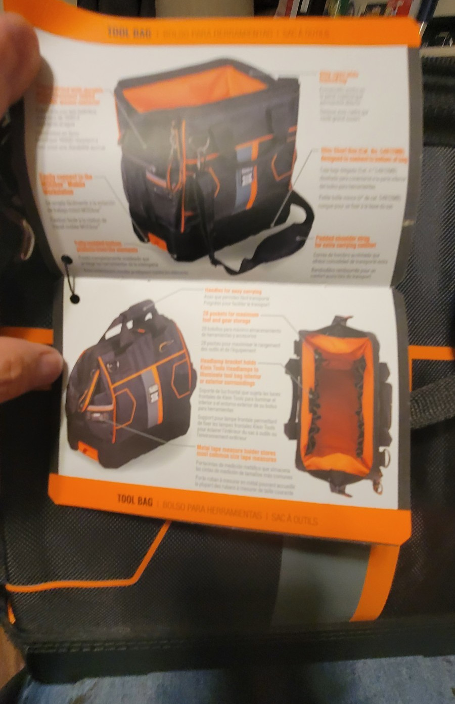 6-pc Klein MODbox Bag 28 Pockets # 62203MB, Hammer, Tape, Prybar, Pliers, Gloves