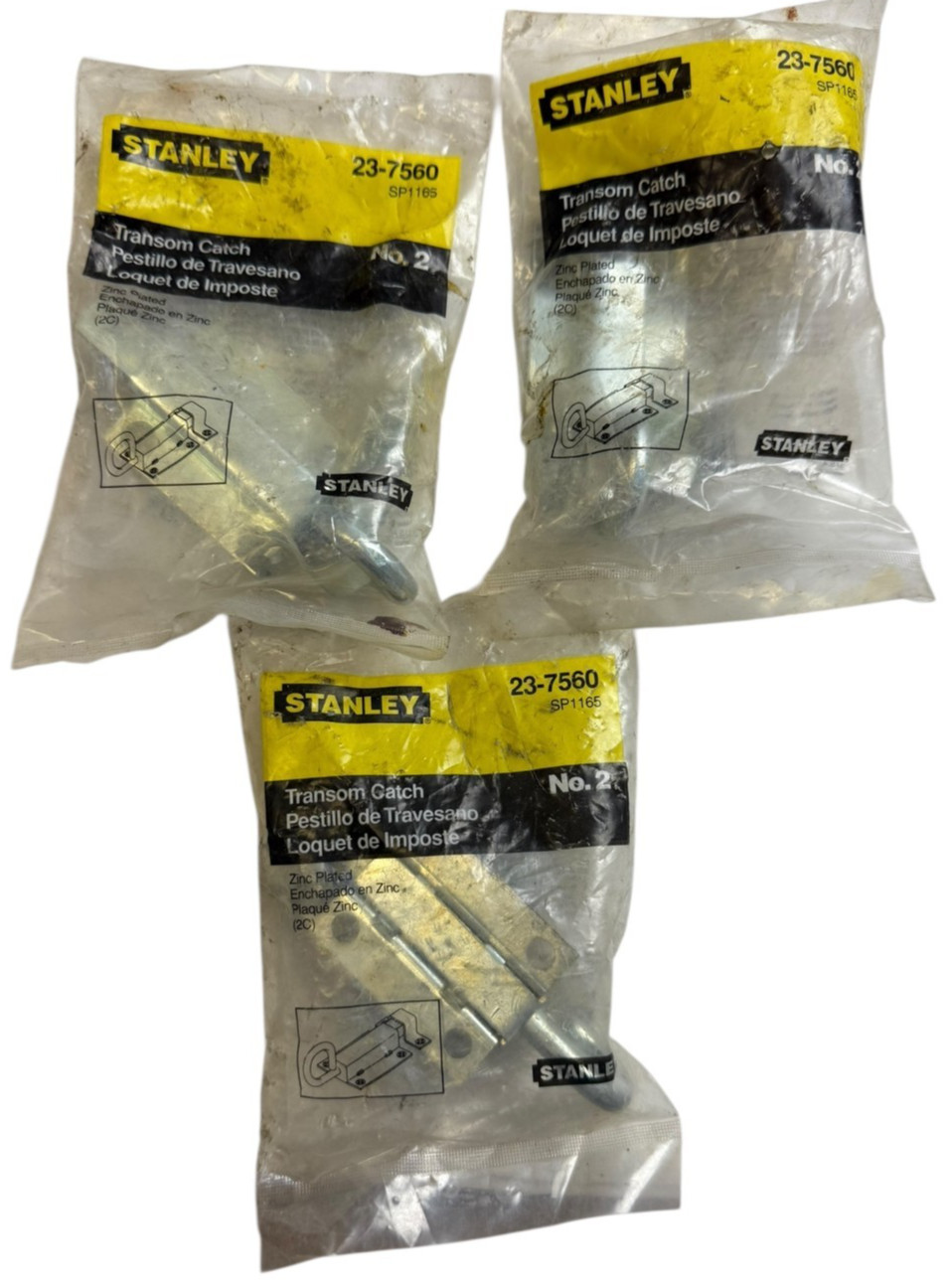 STANLEY 23-7560 TRANSOM CATCH ZINC PLATED 2_ X 1-5-8_ SP1165 LOT OF 3
