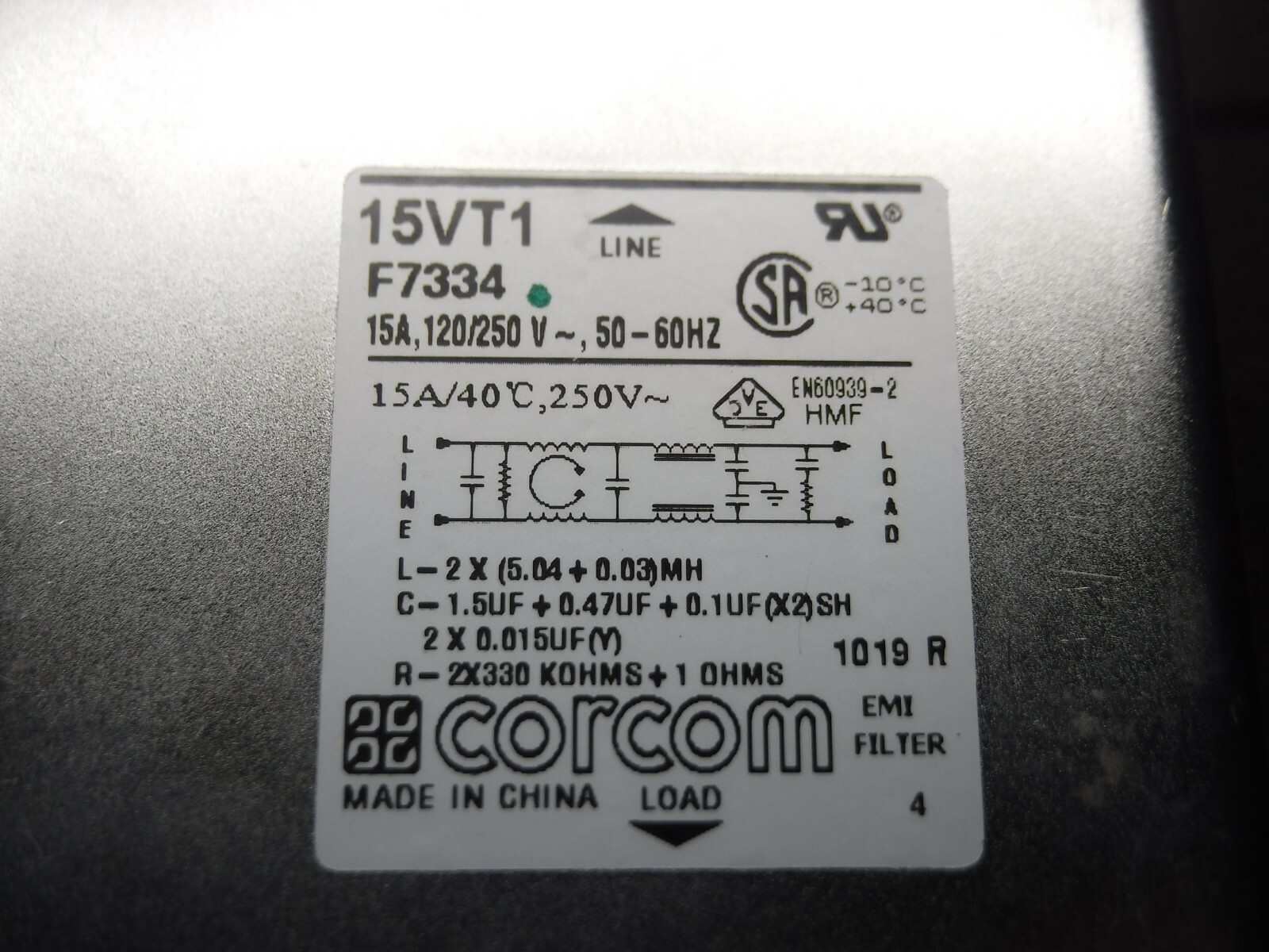 Corcom, 15VT1, F7334, 15a, 120/250V, 50-60Hz, Line Filter (Used) * Lot of 2 *