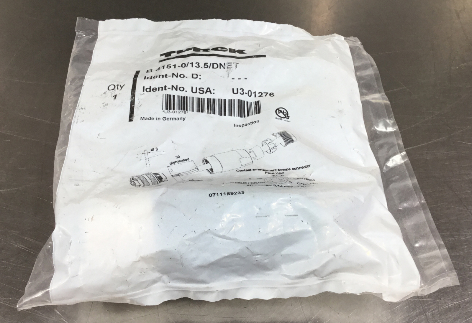 Turck B 4151-0/13.5/DNET Circular Socket Connector U3-01276. 5B-4/7