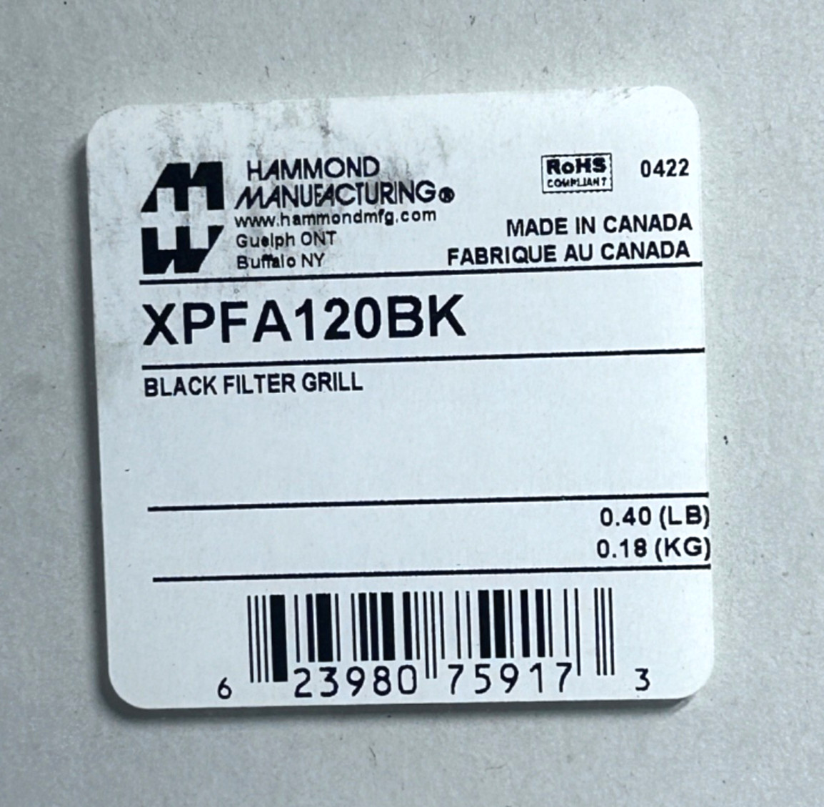 HAMMOND MFG XPFA120BK 120mm Black Fan Synthetic Filter and Grill Cover