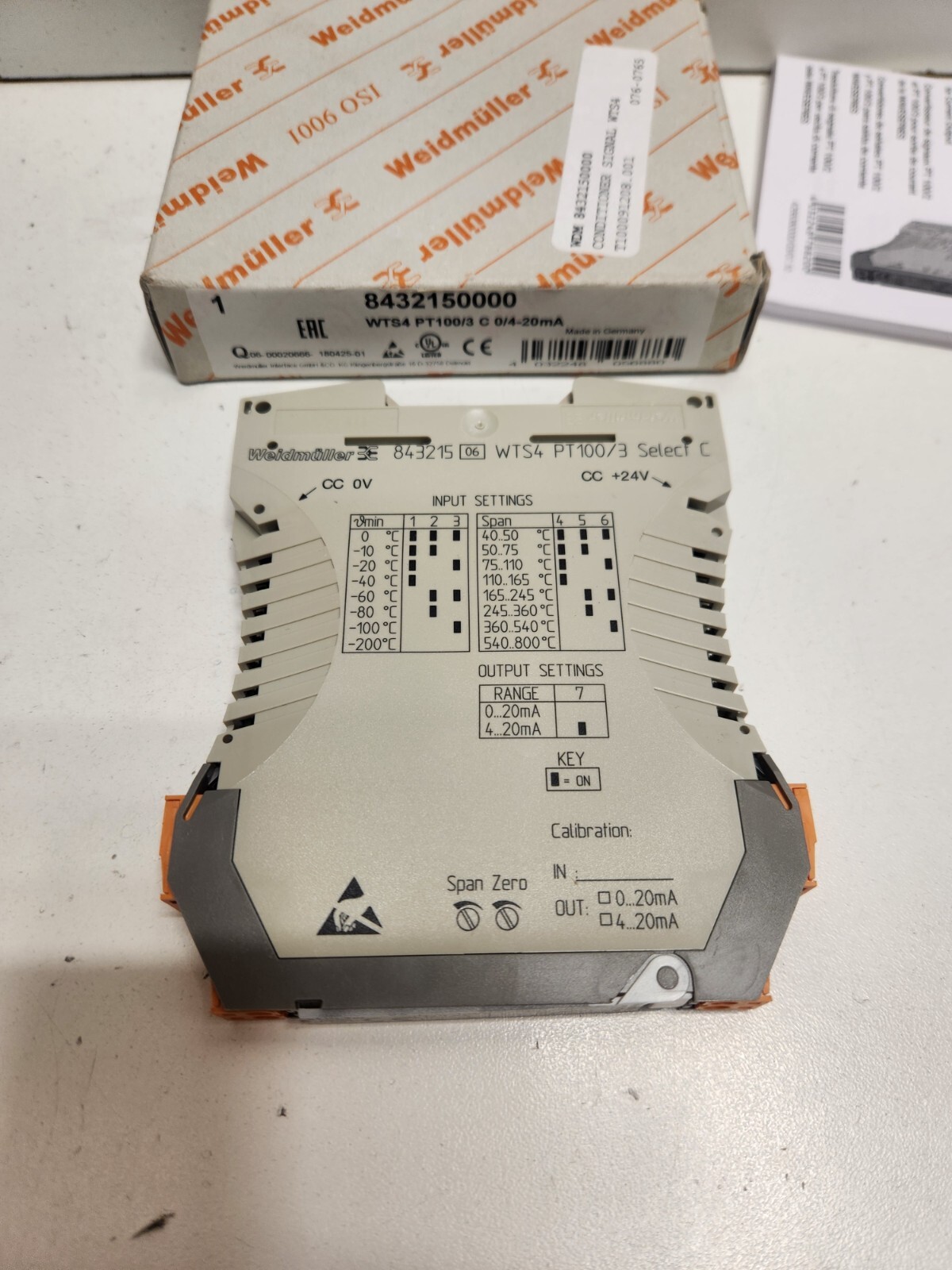 NEW OLD STOCK! WEIDMULLER WTS4 PT100/3 C 0/4-20mA SIGNAL CONDITIONER 8432150000