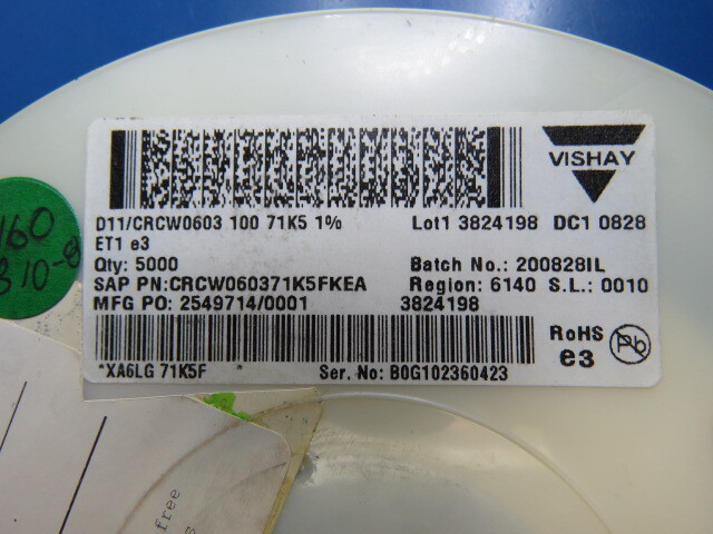 DALE CRCW060371K5FKEA Qty of 150 per Lot RES 71.5 k METAL 1% 0603