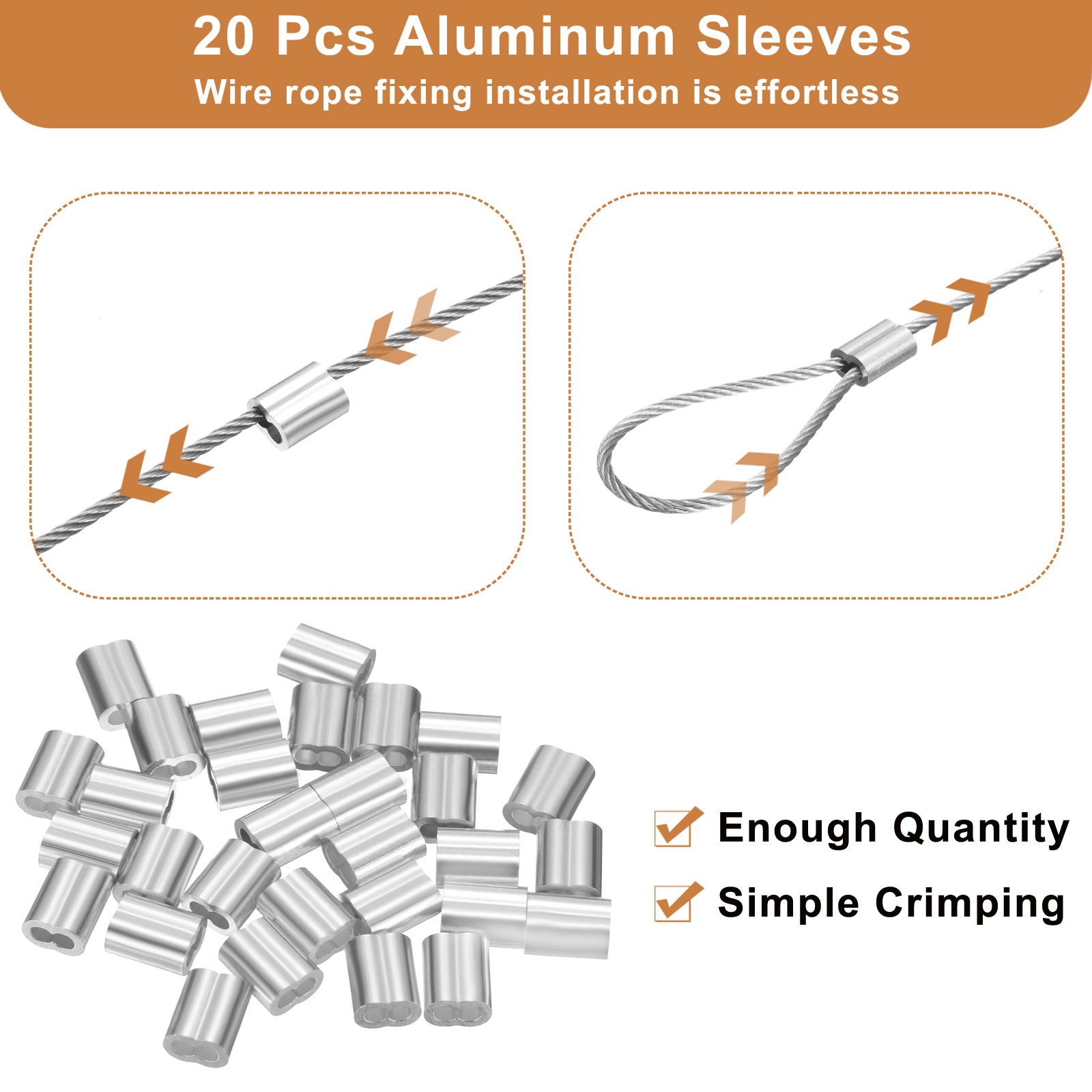 50ft (15M) 1.8mm Stainless Steel Wire Rope 7×7 Strand with 20pcs Loop Sleeves