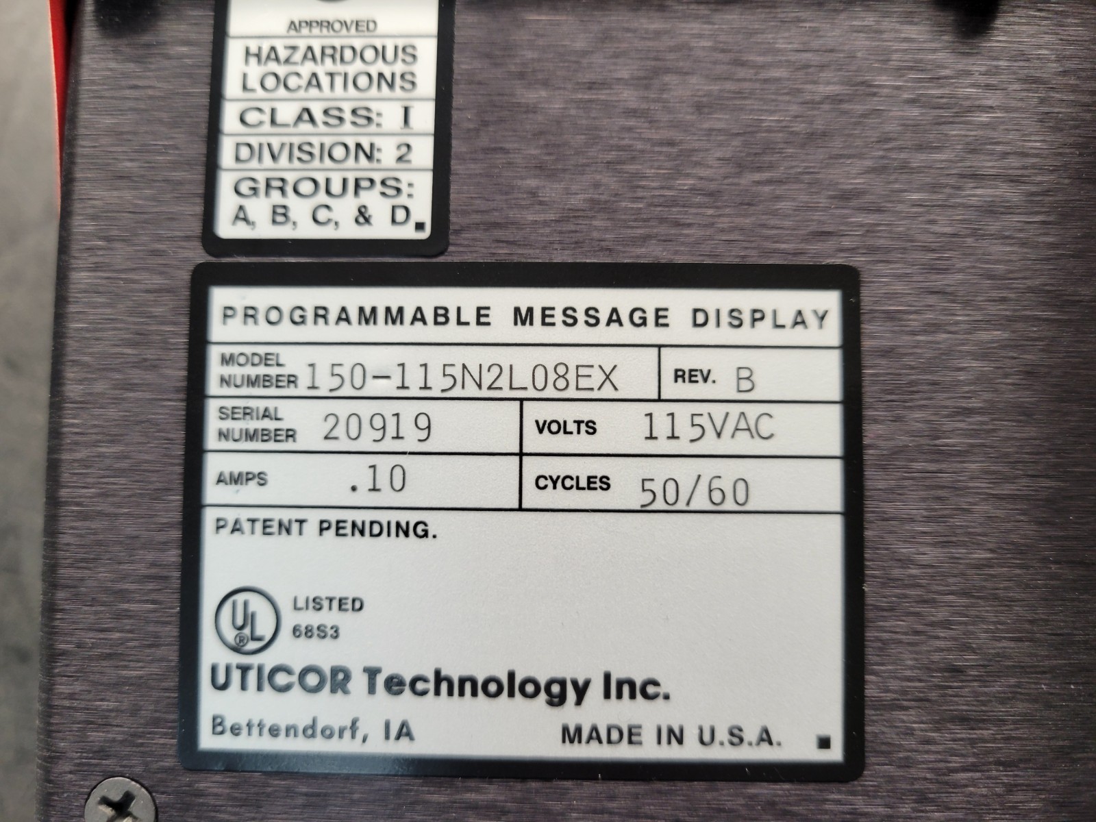 Uticor PMD150/155 Display.