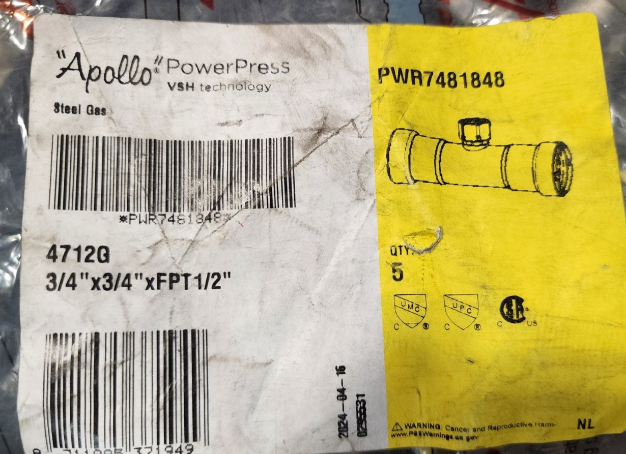 Apollo PWR7481848 Tee Fitting 74120 Press 3/4″ x 3/4″ x 1/2″ FPT (Qty 5) *PI