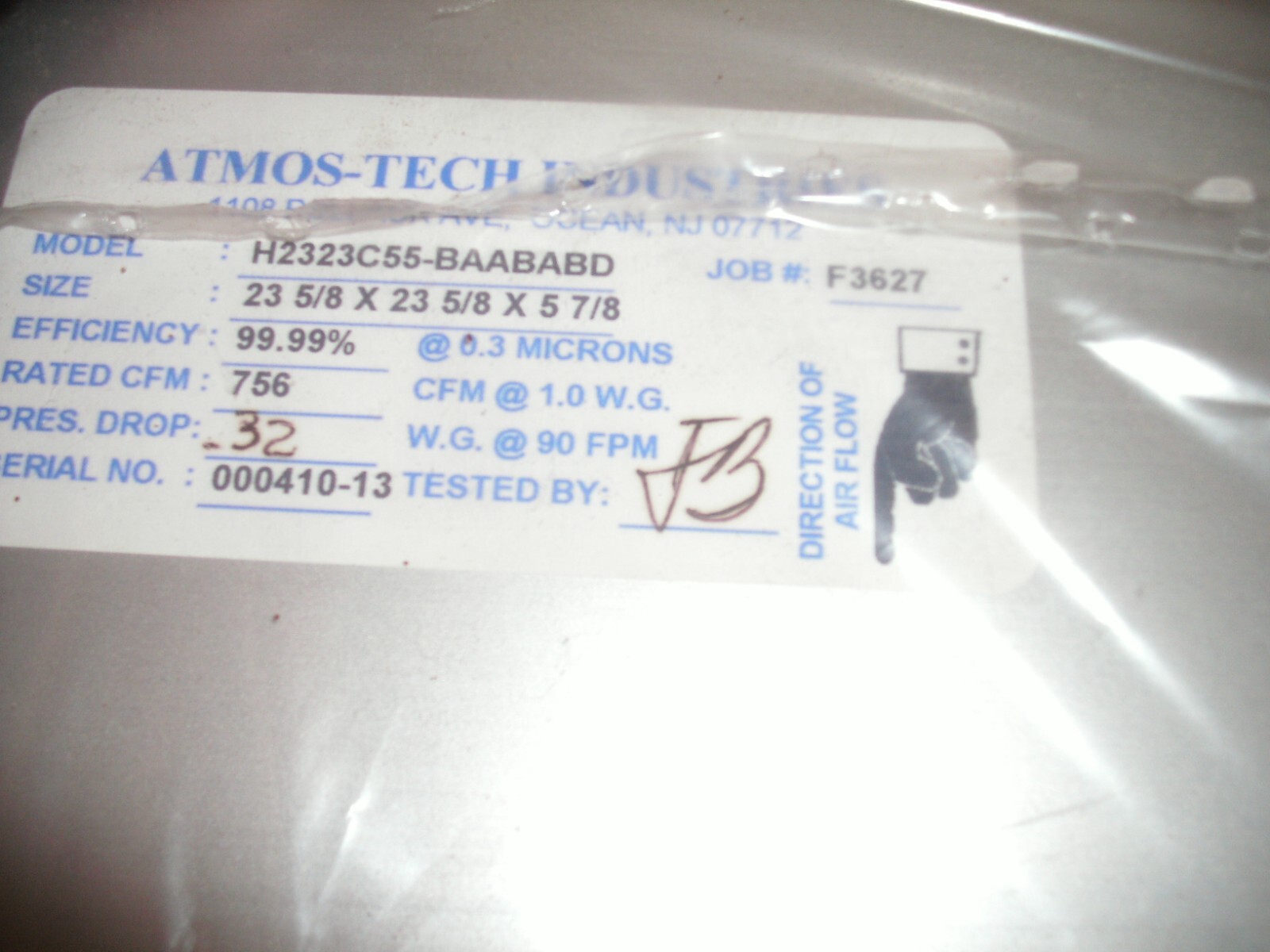 ATMOS-TECH H2323C55-BAABABD 23-5/8 X 23-5/8 X 5-7/8 .3 MICRON FILTER