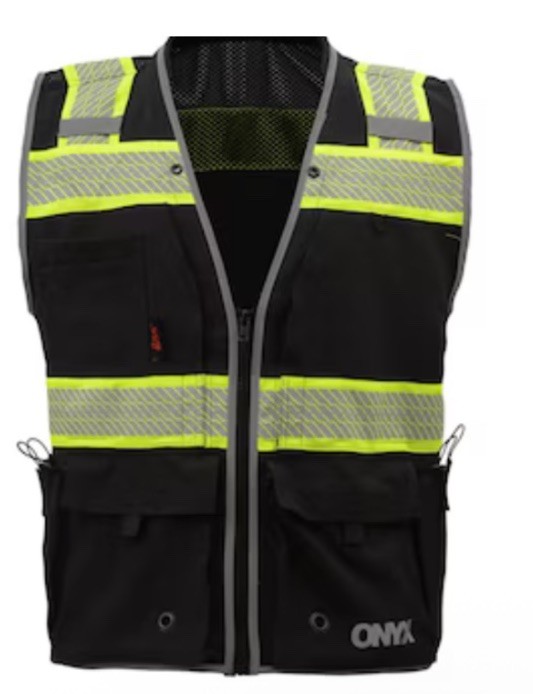 GSS Safety 1513-2XL High Visibility Vest 2X Black Onyx Zipper Pocket Surveyor