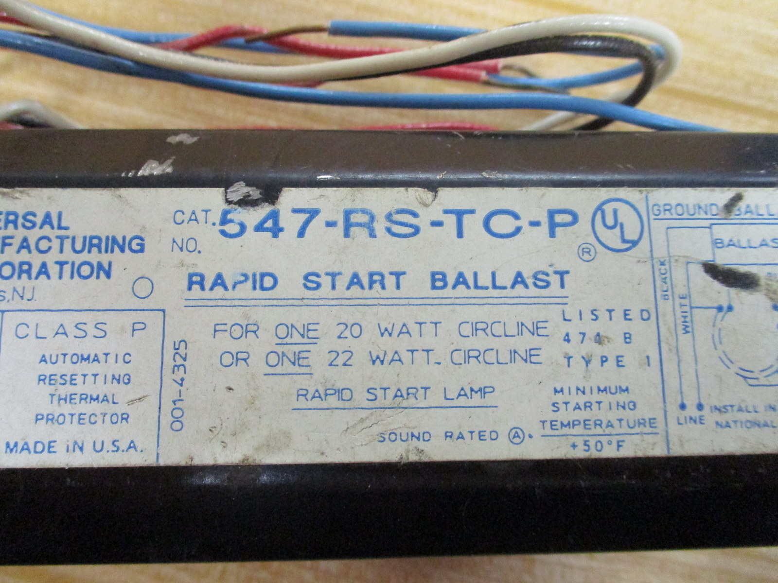 Universal Manufacturing 547-RS-TC-P Ballast 547RSTCP