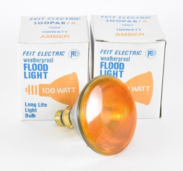 Feit Electric 100 Watt 120v Amber Flood Light Weatherproof NOS Lot of 2 Z20