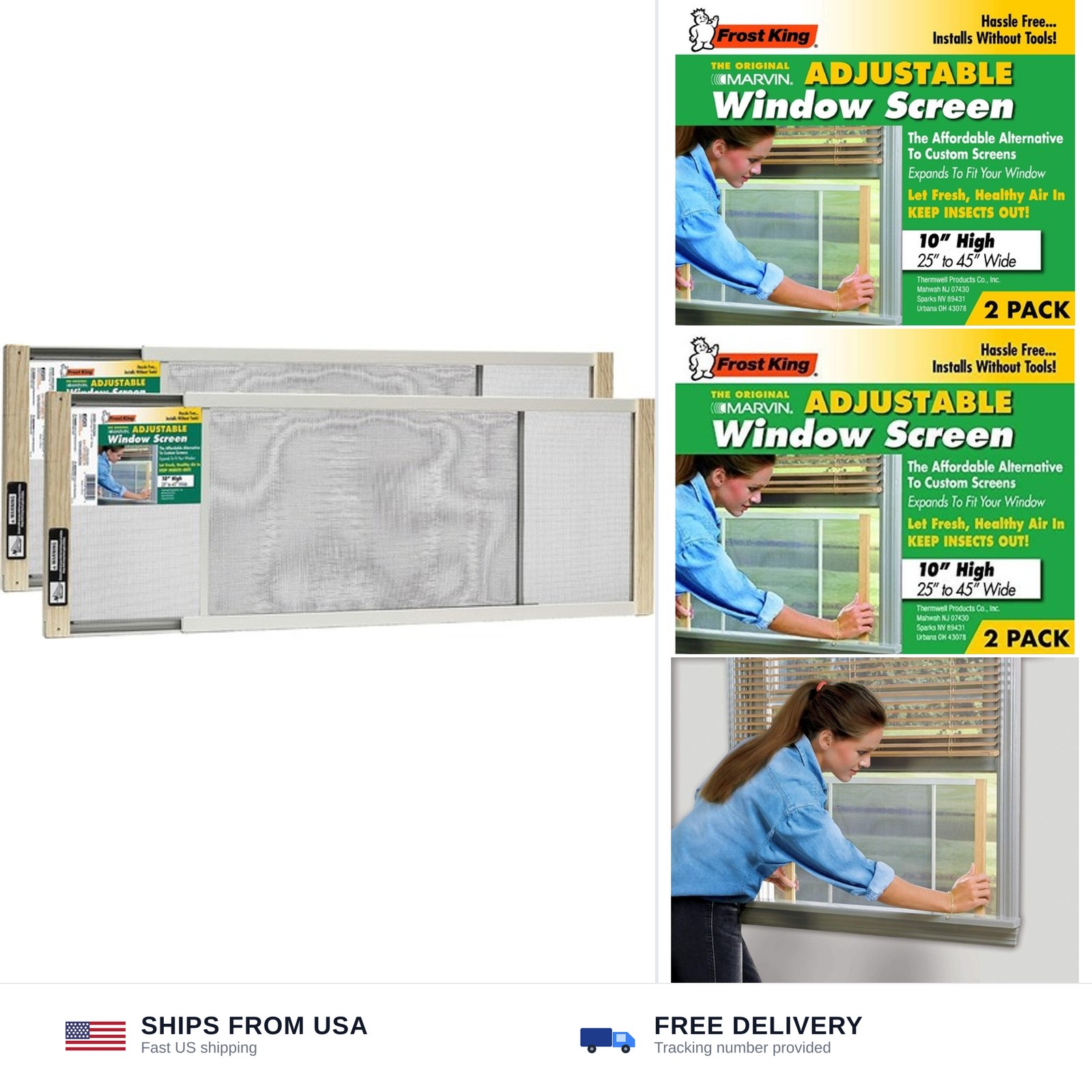 Frost King 2AWS1045 WB Marvin Adjustable Window Screen, 10in High x Fits 25-4…