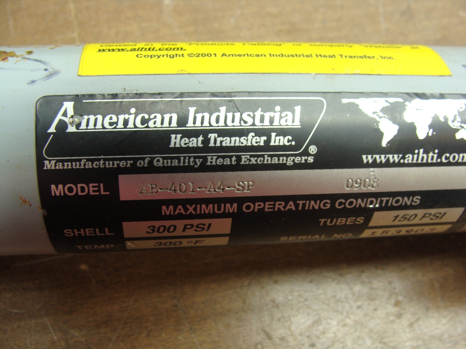 AMERICAN INDUSTRIAL HEAT TRANSFER INC. HEAT EXCHANGER AB-401-A4-SP 300PSI 300°F