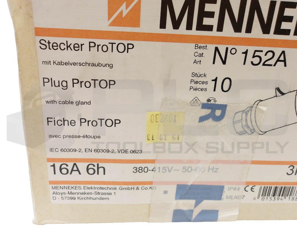 NEW MENNEKES 16A 6H CONNECTOR PLUG 380-415V 50-60HZ 152A