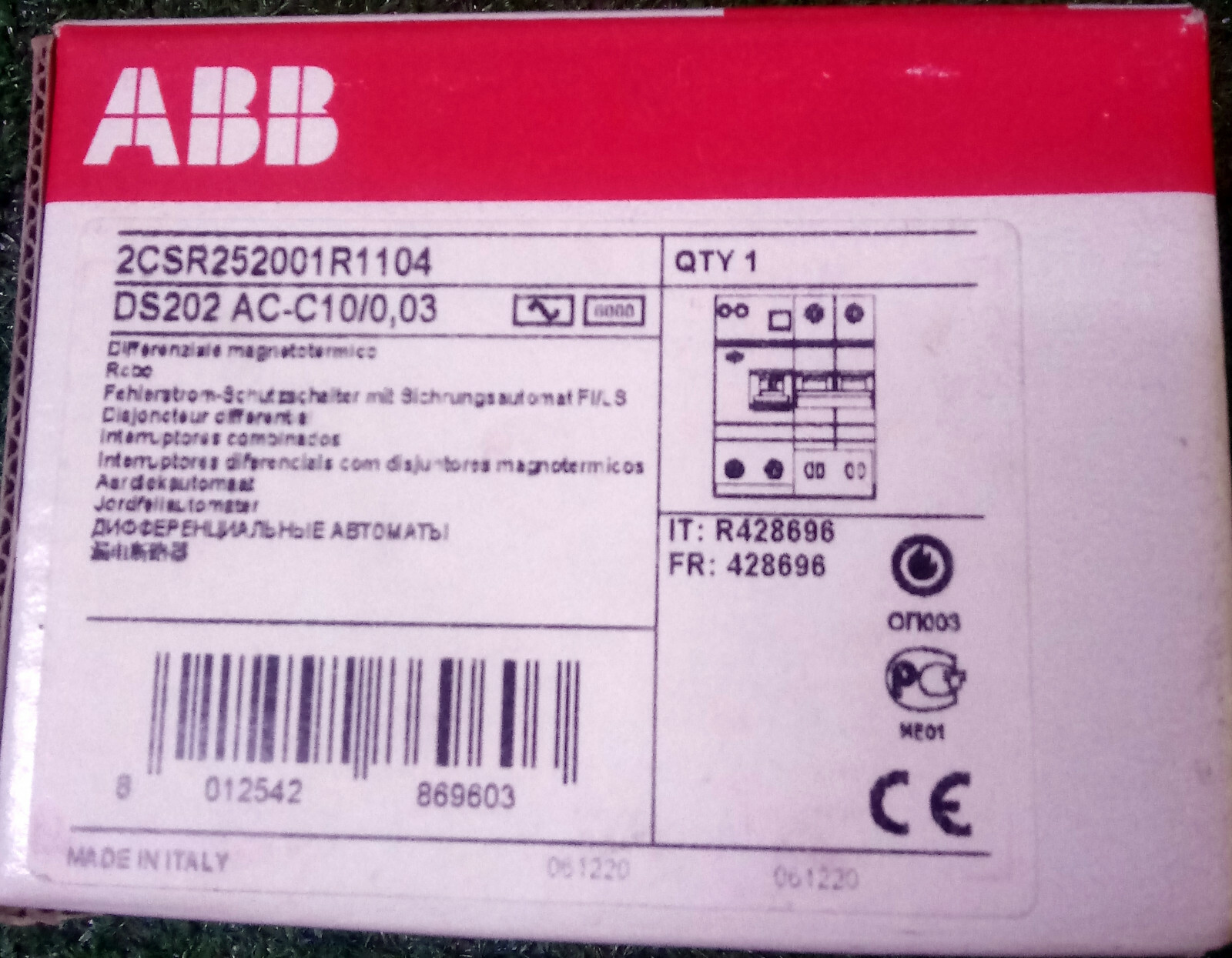 1 NEW ABB DS202 AC-C10/0,03 2CSR252001R1104 CIRCUIT BREAKER NIB **MAKE OFFER**