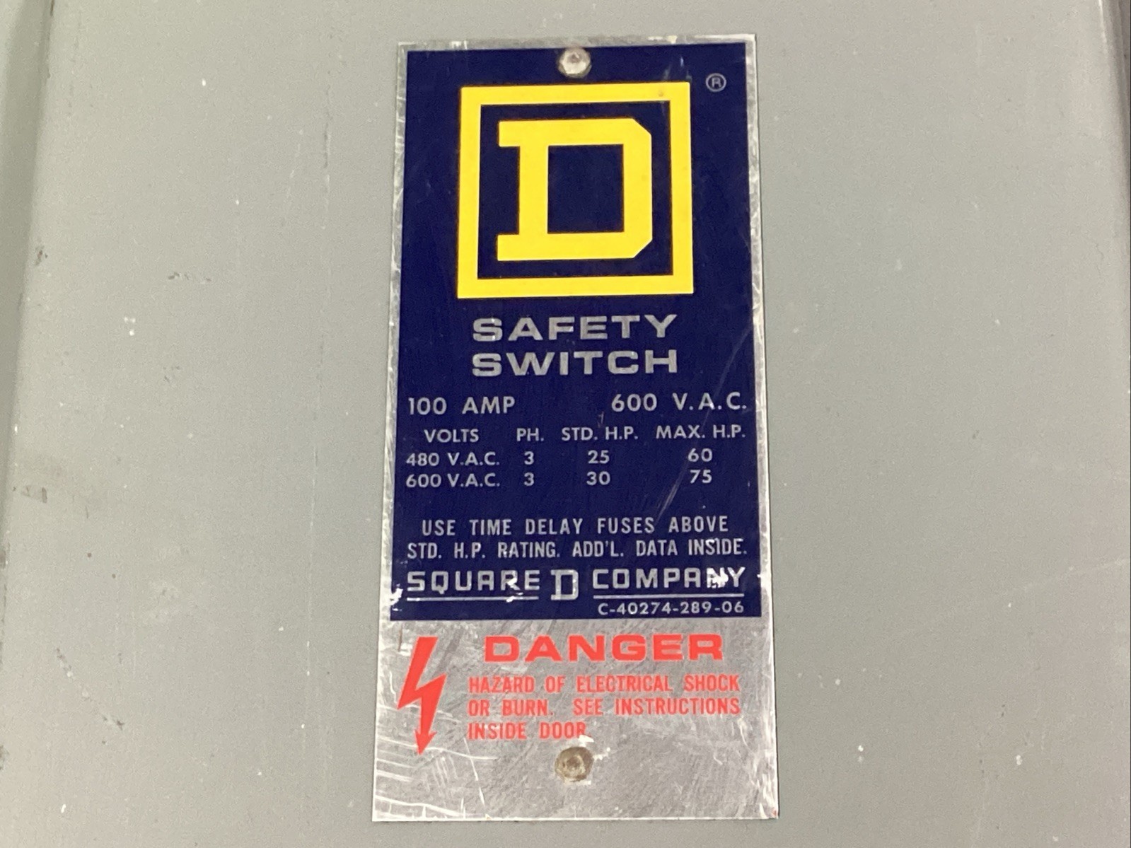 SQUARE D SAFETY SWITCH H-363AWK 100AMP 600V RAINTIGHT #812E101PR6*CO