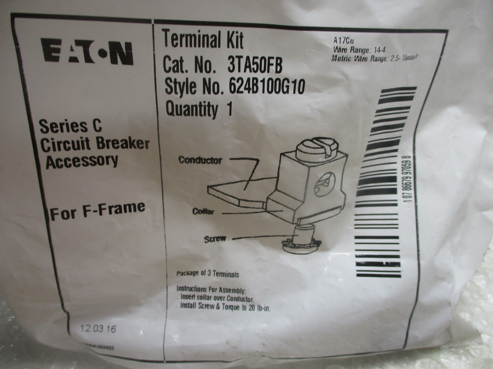EATON 624B100G10 3TA50FB TERMINAL KIT NSMP