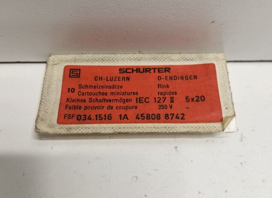LOT OF 10 NEW IN BOX! SCHURTER 1A 250V FUSES 5X20MM FSF034.1516 0034.1516