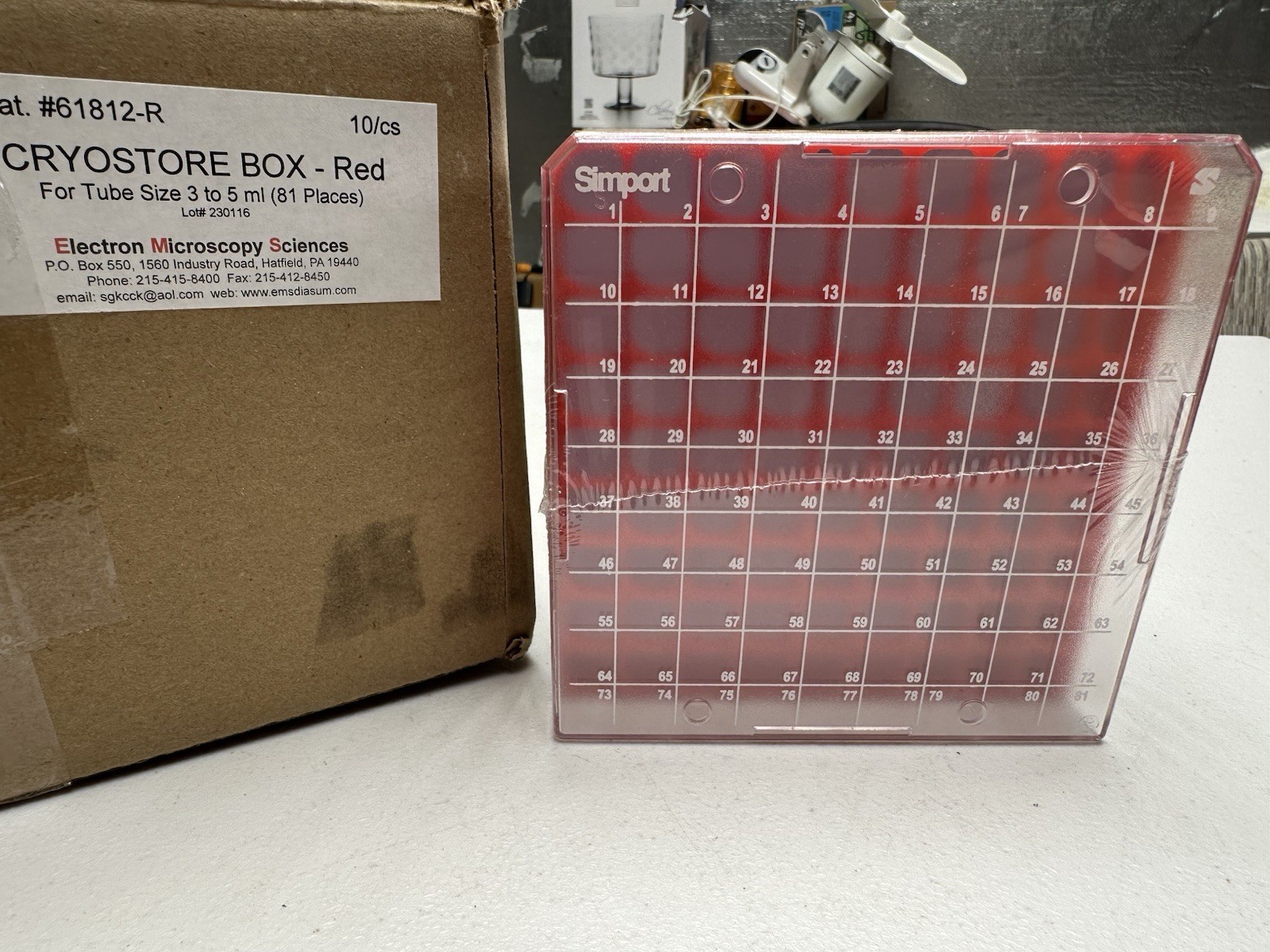 (QTY 10) Simport Cat# 61812-R Cryostore Storage Box For 3 to 5ml Tubes/ Red