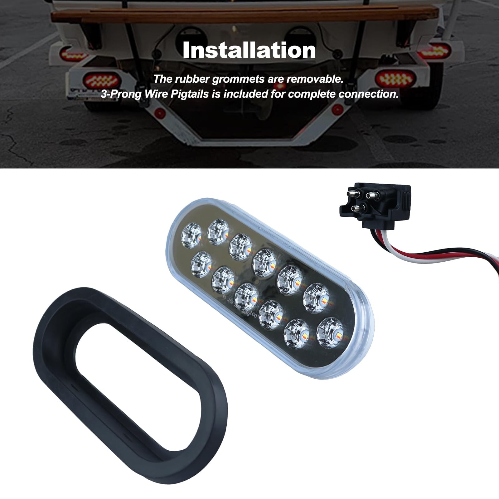 Dual Revolution 6 Inch Oval LED Tail Lights – Red Stop, Turn & White Backup/R…