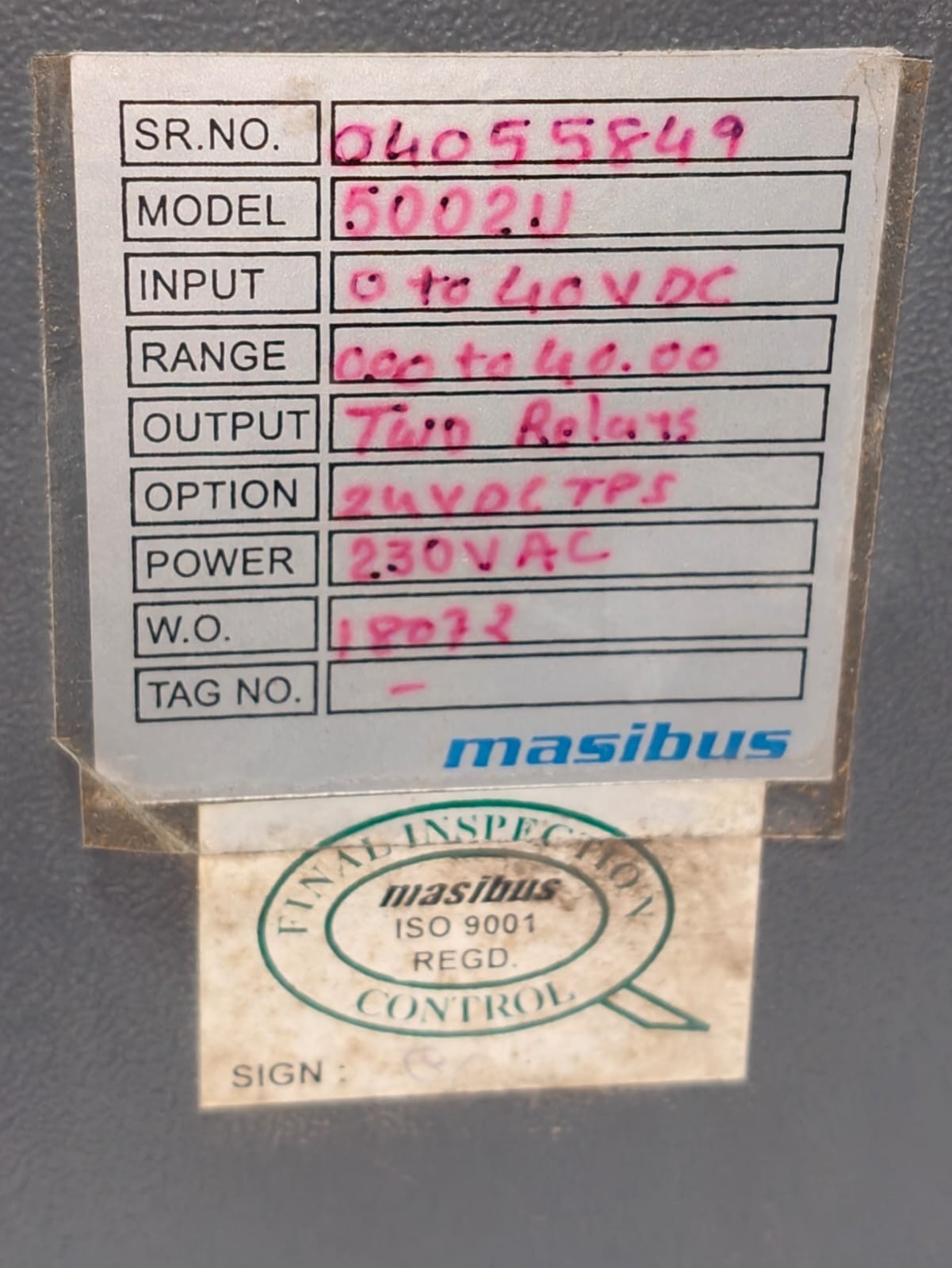 1Pc MASIBUS DTC 5002-U DIGITAL CONTROLLER DTC-5002-U POWER 230 VAC USED
