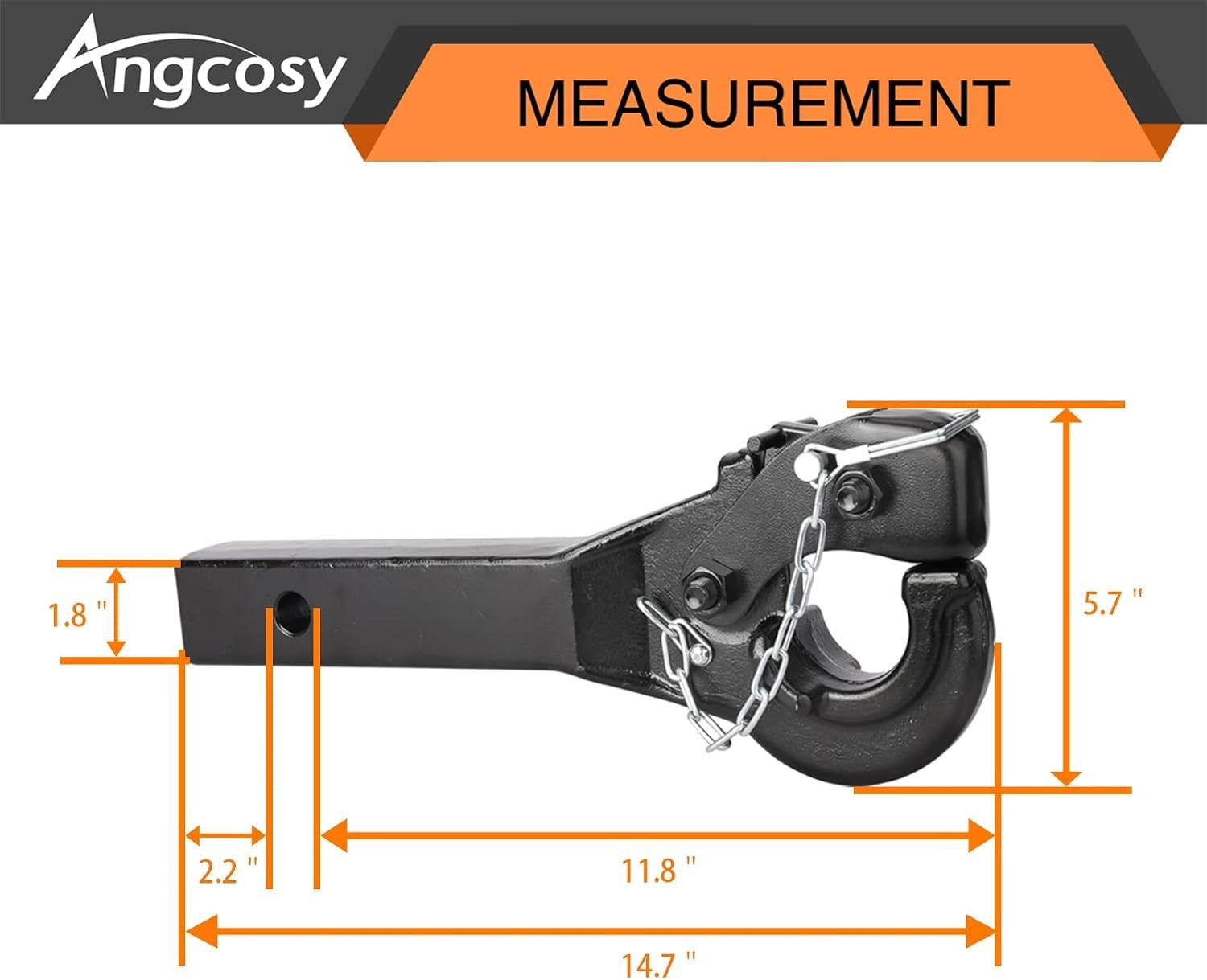 Forged Pintle Hook Hitch 10 T/20000 lbs 2 in Hook Receiver 2 1/2 in Lunette Ring