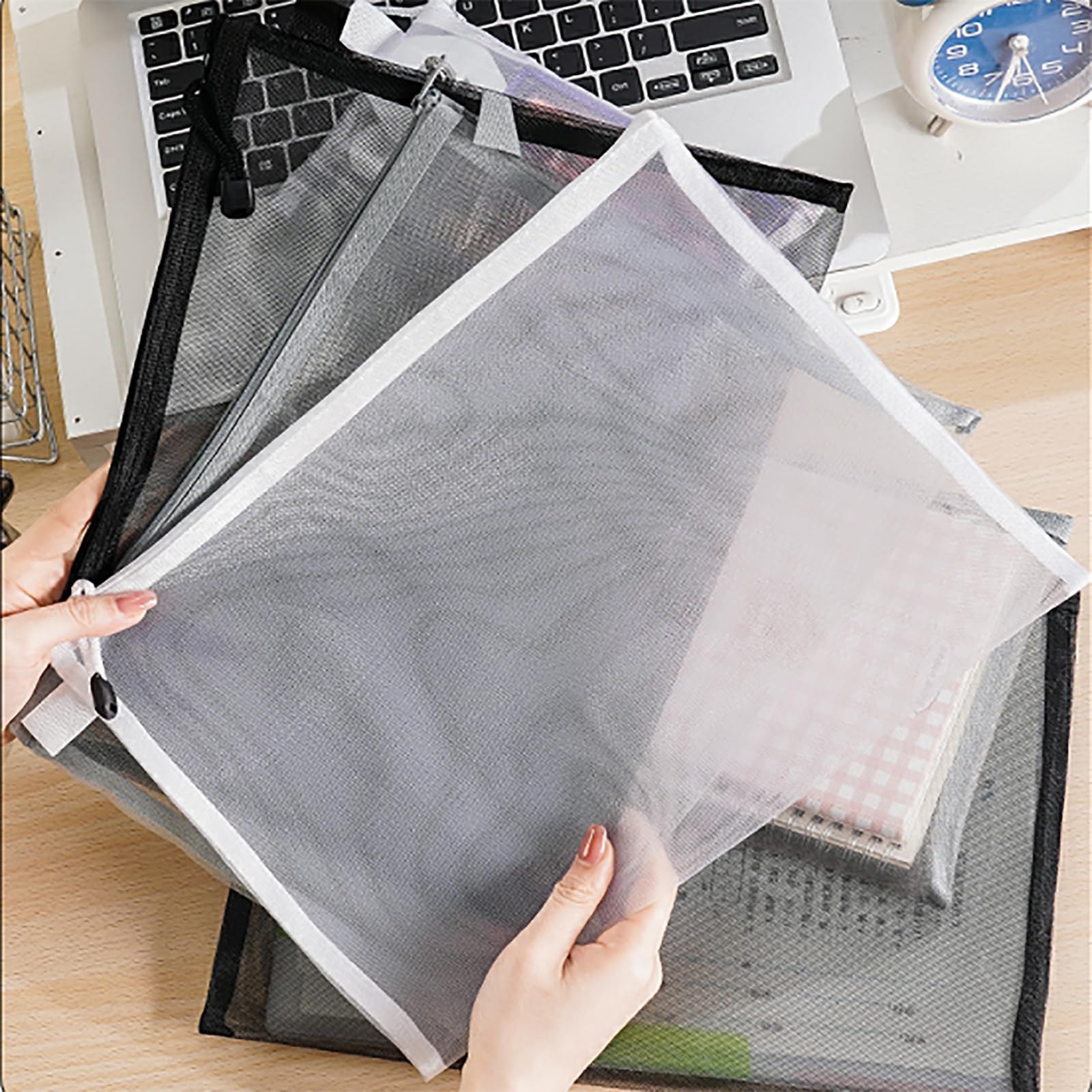 OZY 10 Pieces Nylon Zipper Mesh Pouch,Cosmetic Bags,Zipper Bags for Black