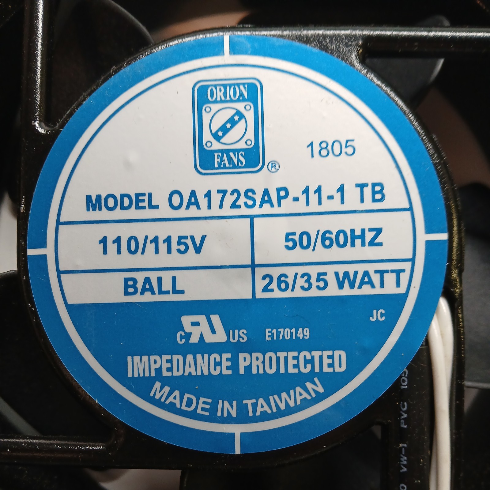 NEW ORION FANS OA172SAP-11-1 TB COOLING FAN 110/115V 50/60HZ 26/35WATT