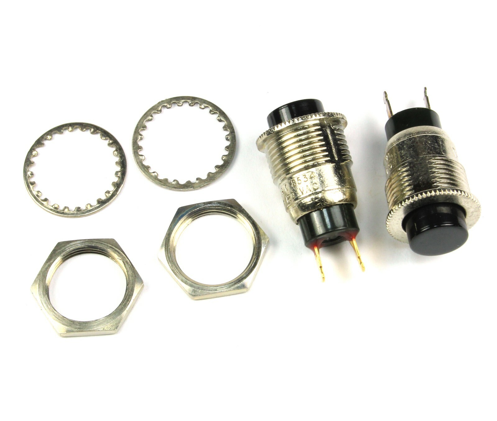 2pcs C & K, #8534 Switch SPST Black Push Button MOMENTARY, 1A 120VAC
