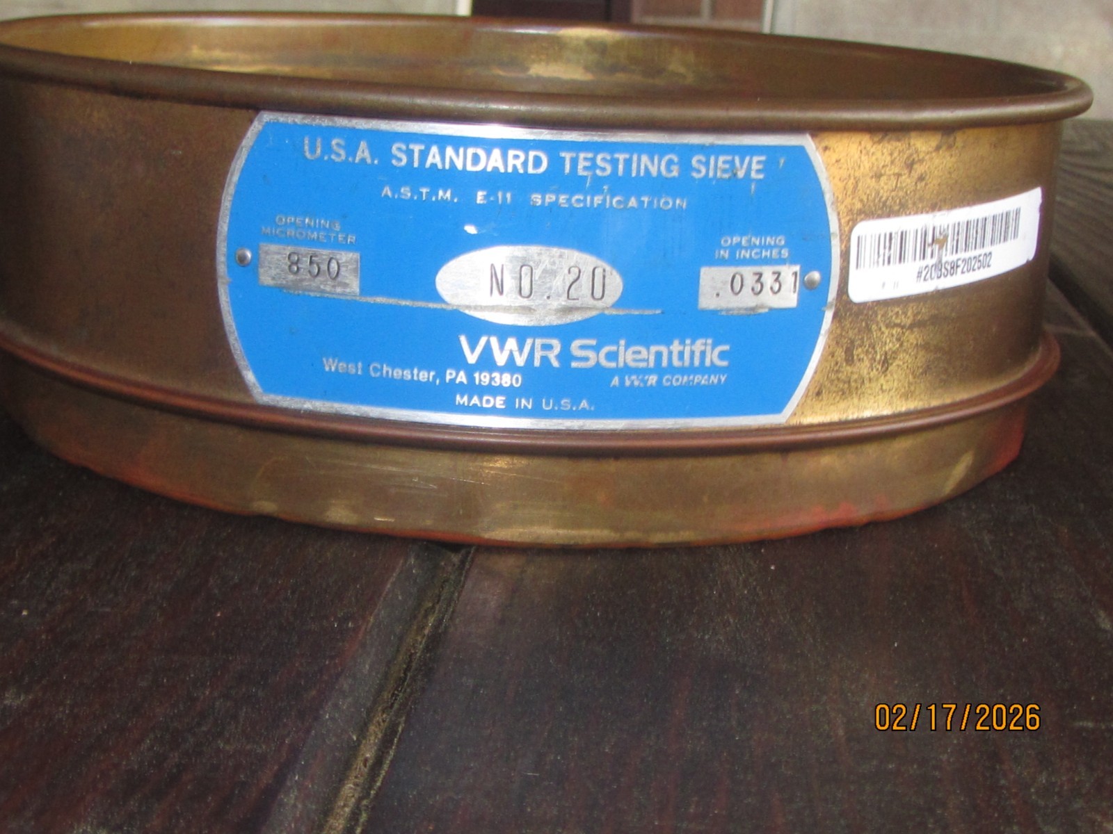 8″ full height brass lab sieves. Used. Fisher and VWR. Stack of 4. Sizes below.