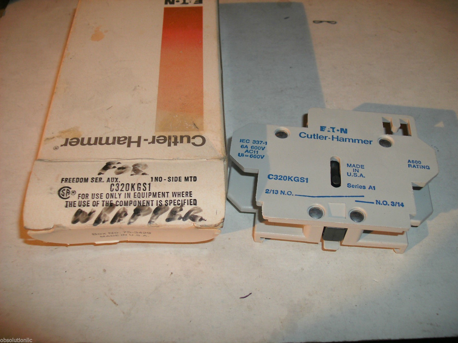 CUTLER HAMMER C320KGS1 FREEDOM SERIES SIDE MOUNT AUXILIARY CONTACT 1 N.O.