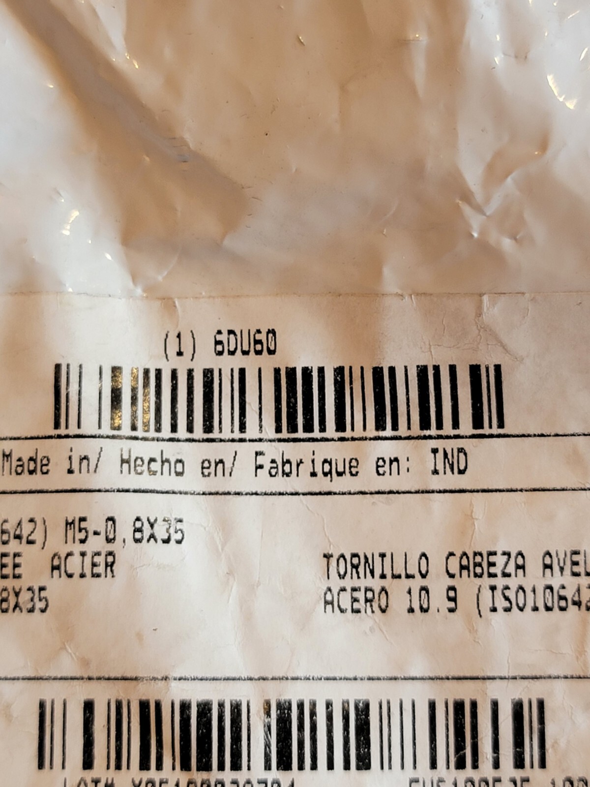 GRAINGER APPROVED M07400.050.0035 ScktFltHdScrw,Steel,M5-0.8,35mm L,PK100 6DU60