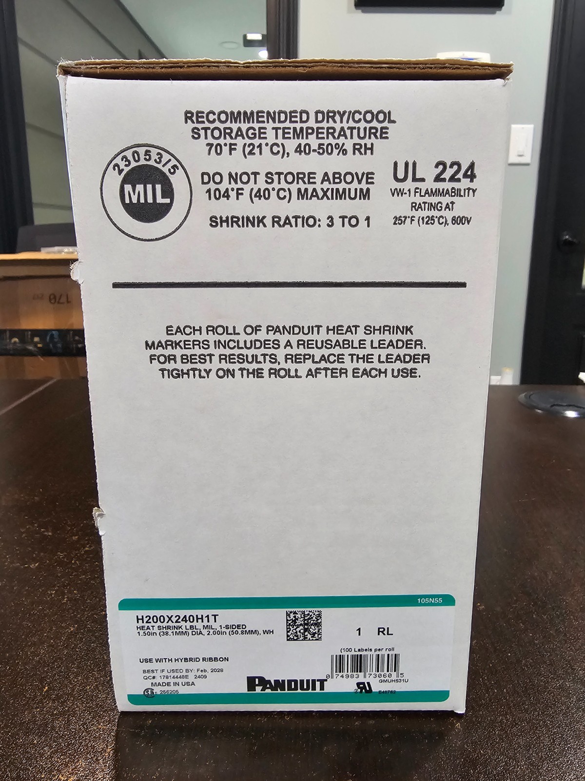 PANDUIT H200X240H1T Heat Shrink Labels, White, 2.4″ x 2.0″, 100/Box, Polyolefin