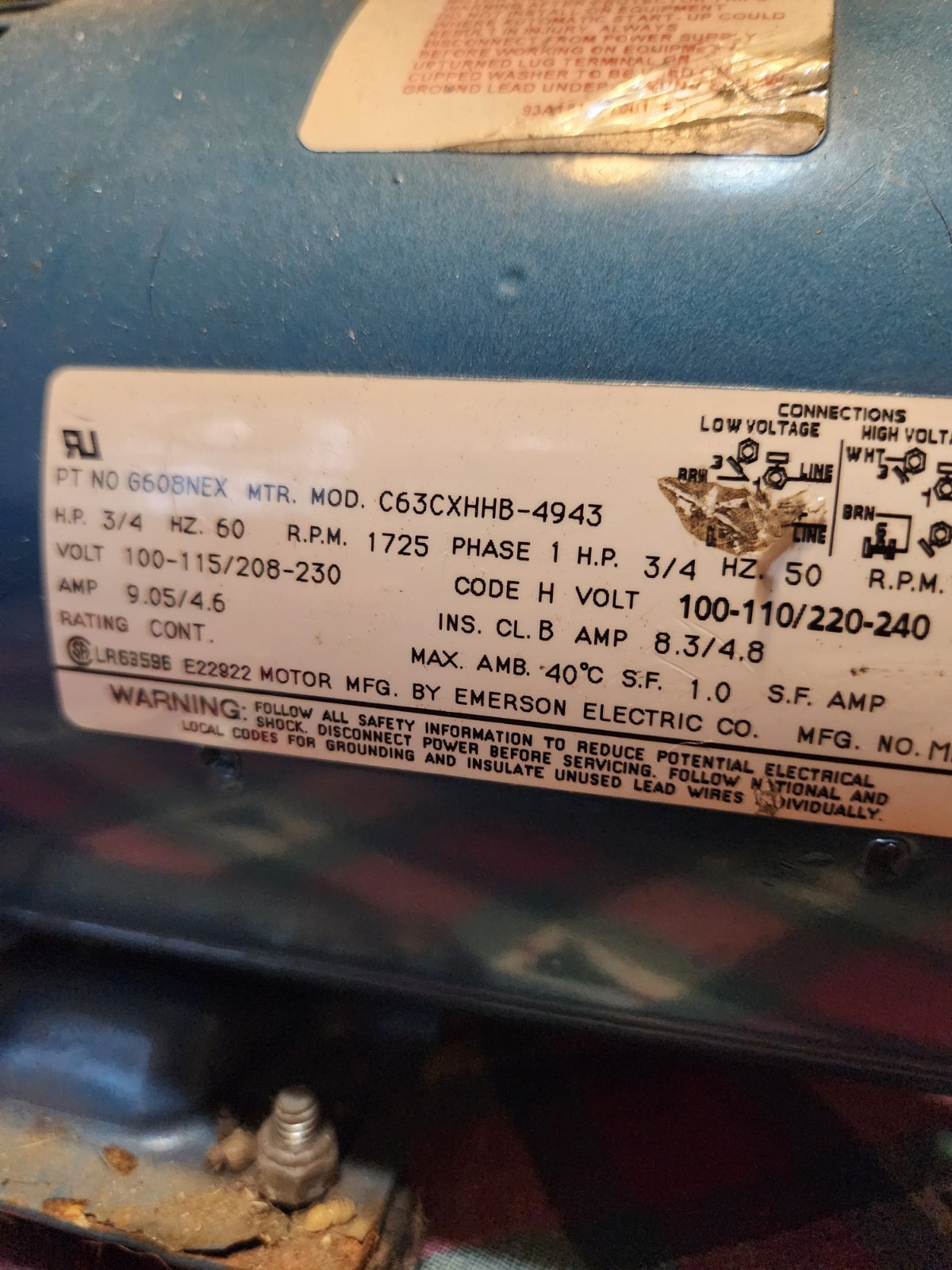 GAST 1023-V152A-G608NEX Rotary Vane Vacuum Pump 3/4HP 1725RPM C63CXHHB-4943