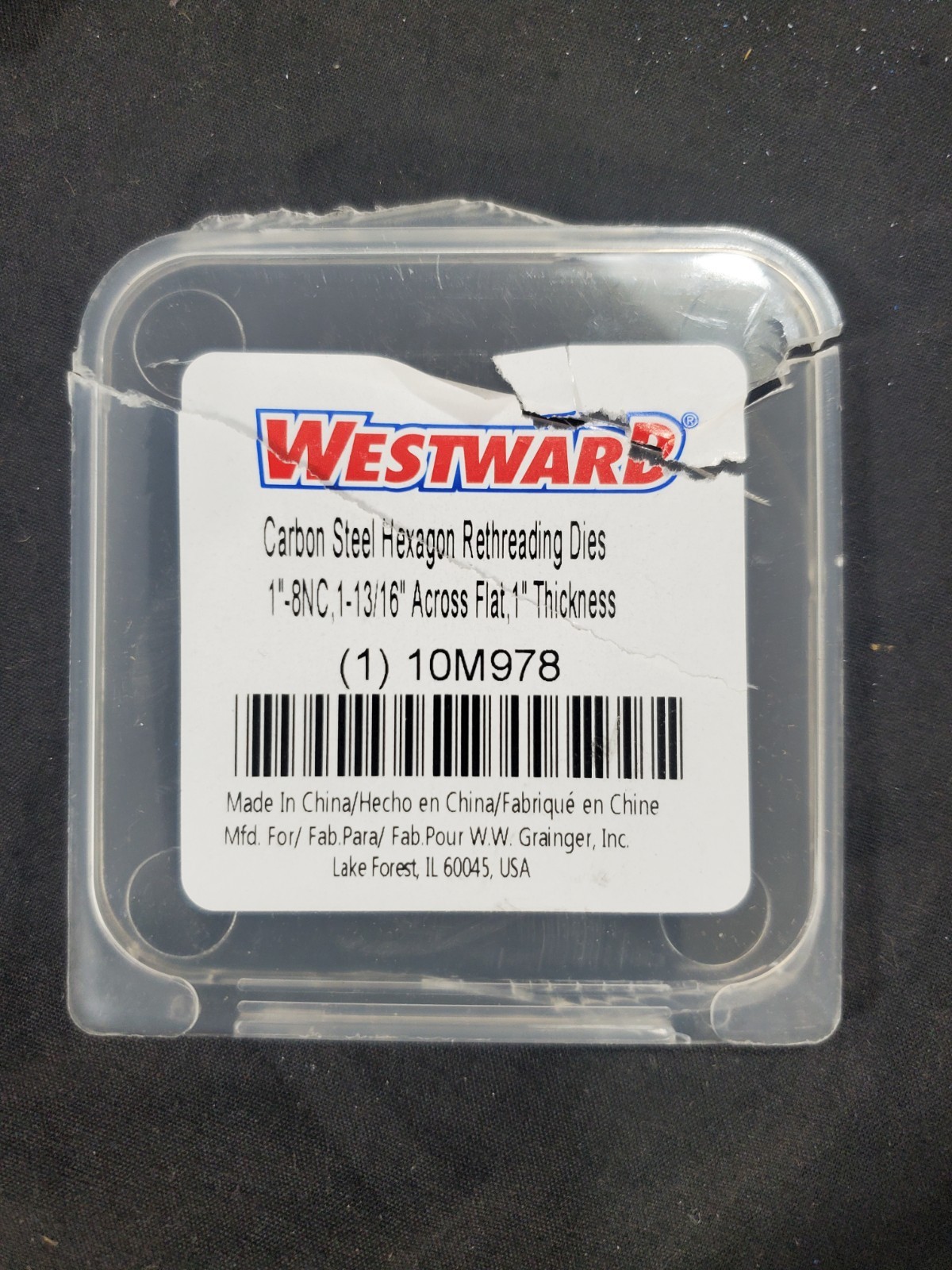 Westward 10M978 Hex Rethreading Die, Std 1In, 8 Pitch