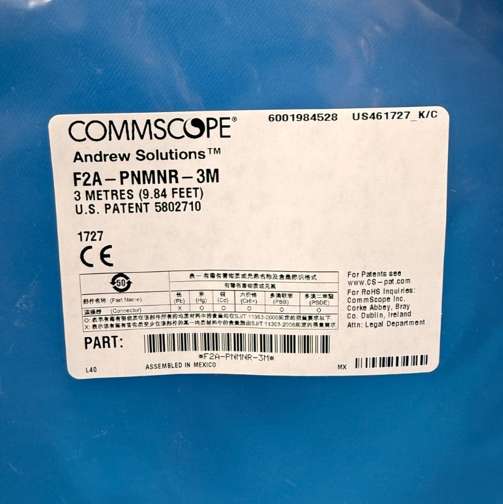 CommScope F2A-PNMNR-3M RF Coax Jumper Cable 3M Andrew Solutions