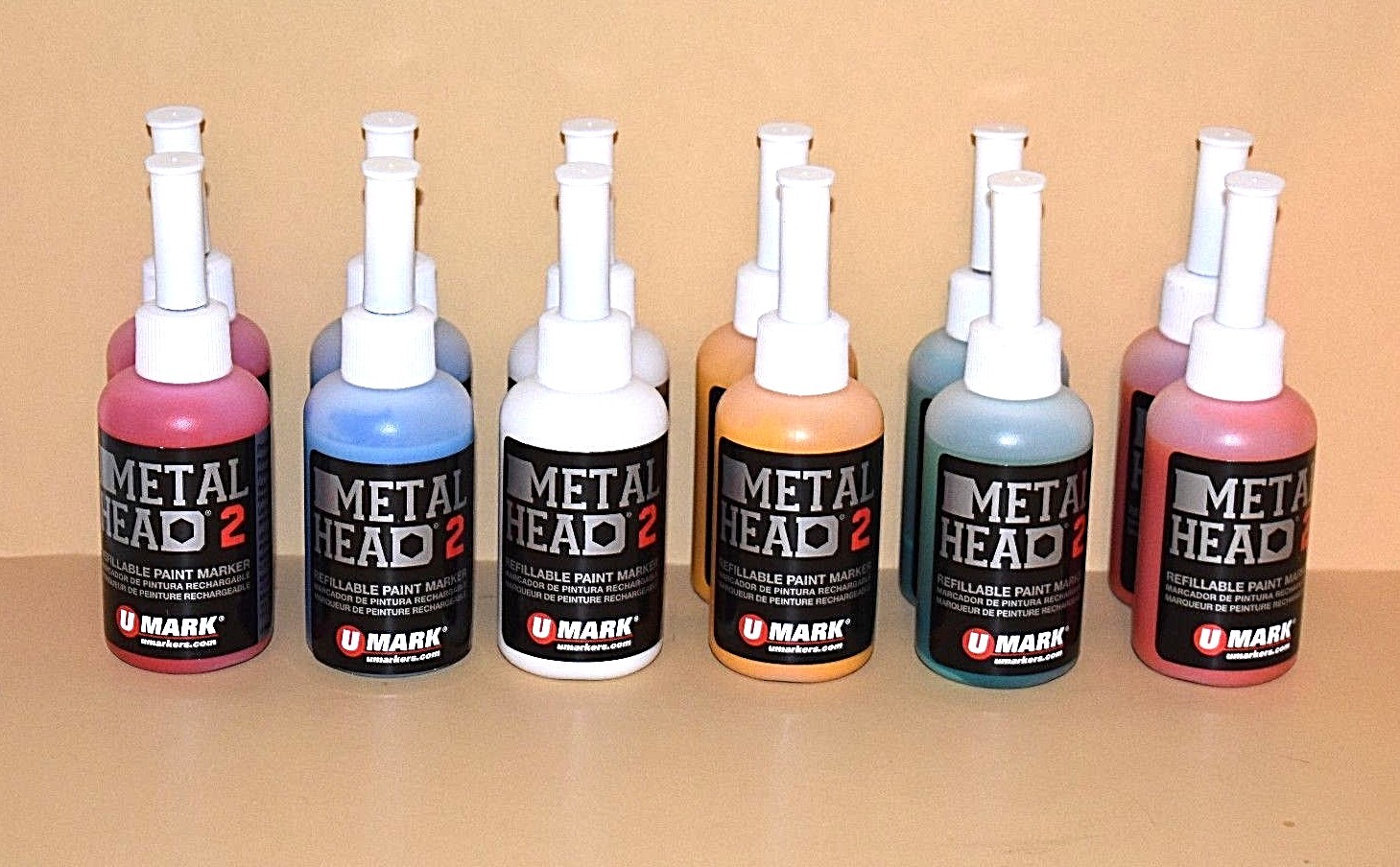 12 Metal Head Paint Marker 2 Oz Metal Marking Green Yellow Red Blue White Orange