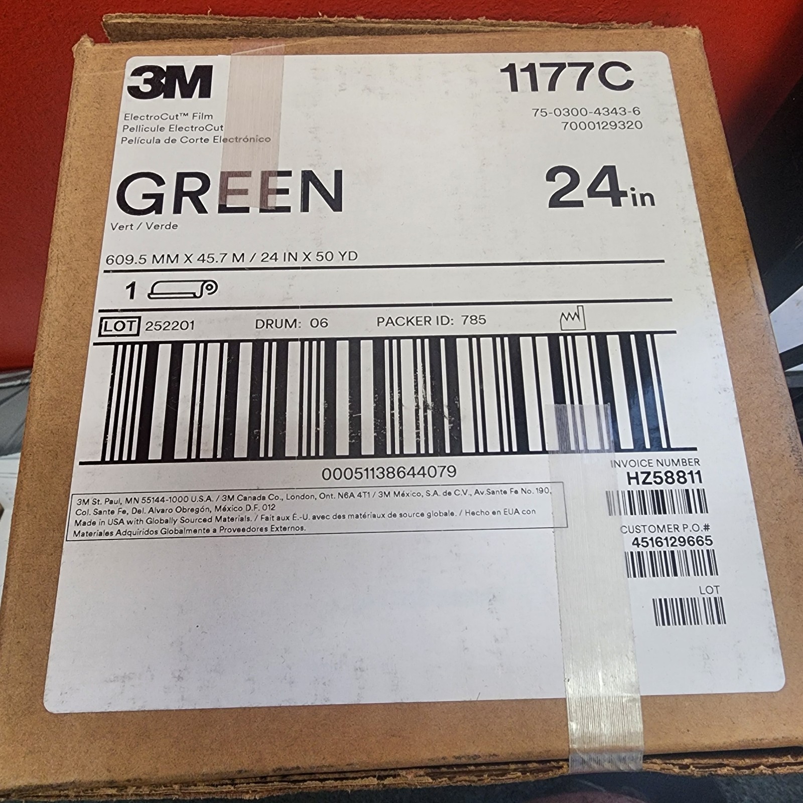 3M ElectroCut Film 1177C Transparent Green Vinyl 24 in x 50 yd Roll