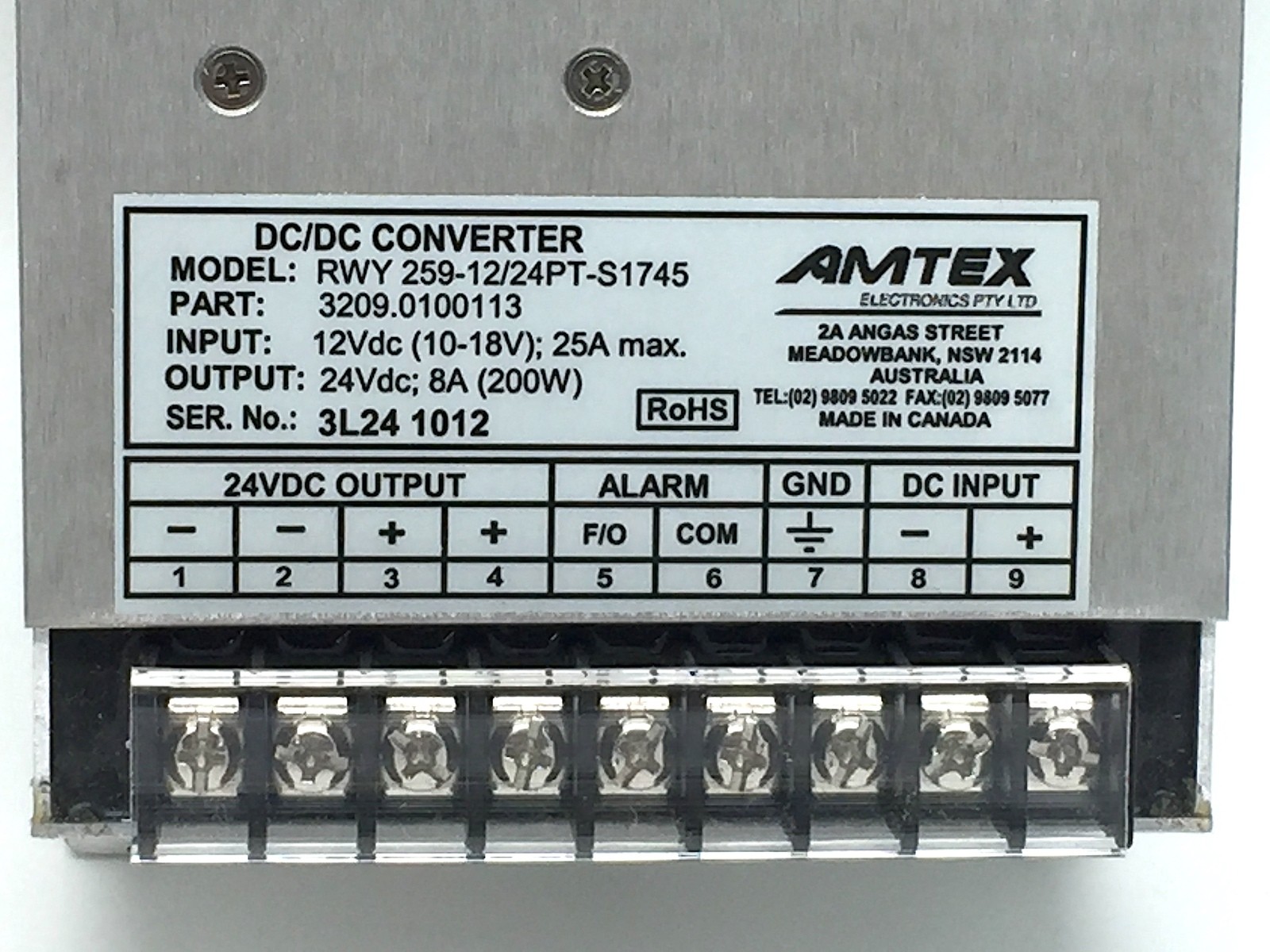ABSOPULSE Amtex Electronics DC/DC Converter 200W 24VDC 8A 3209.0100113