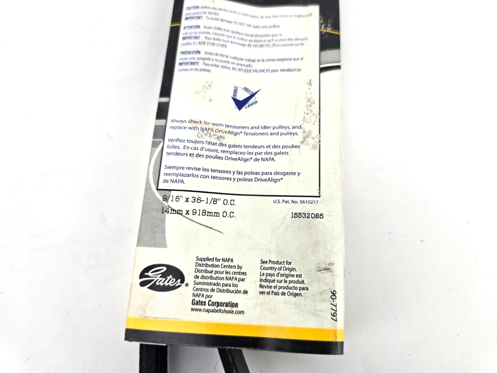NAPA 9/16″ V-Ribbed Belt 25-040355 040355 36-1/8″ 14mm x 120mm Accessory