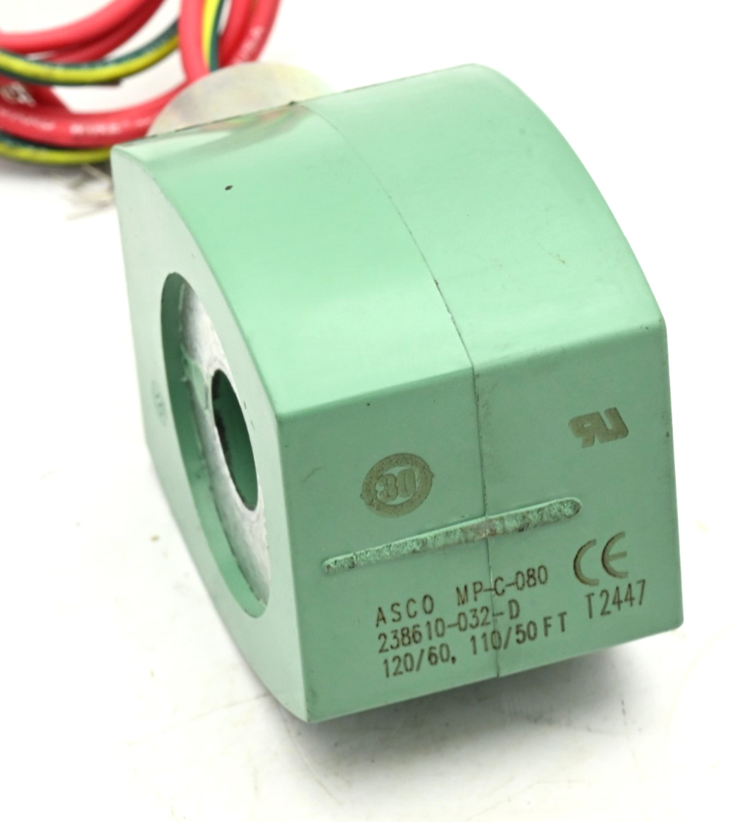 Lot of 2x ASCO Solenoid MP-C-080 238610 -032-D Coil 120V AC 50/60Hz Green Epoxy